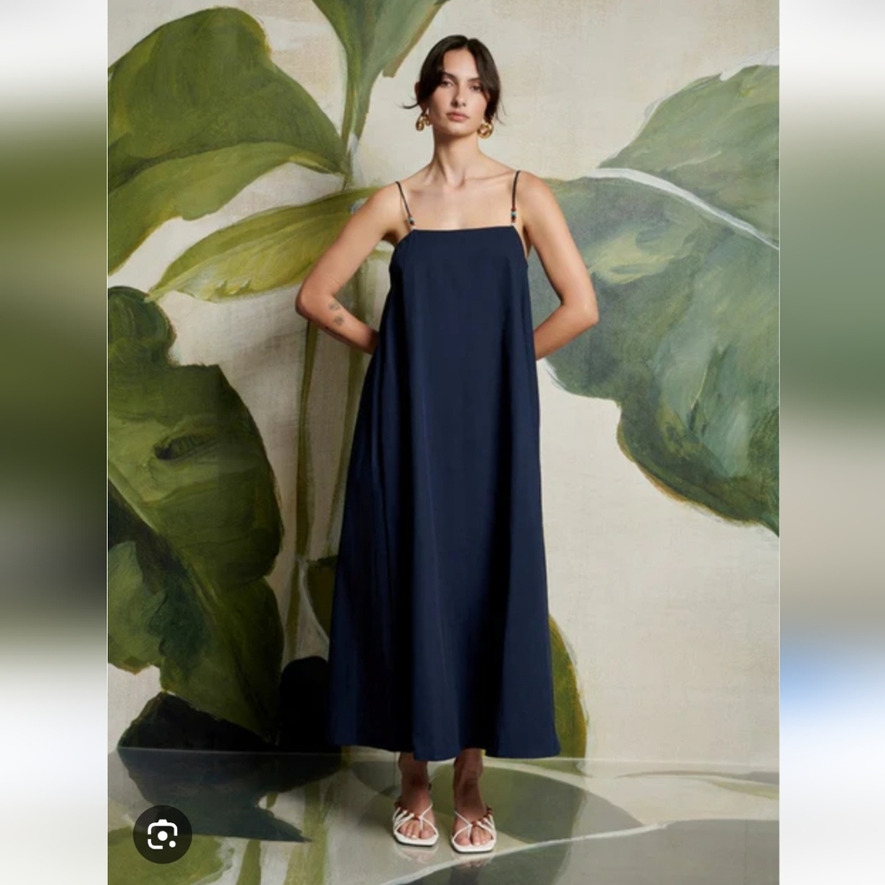 NWT Ghospell Ula beaded strap cotton maxi  Navy Dress  SMALL